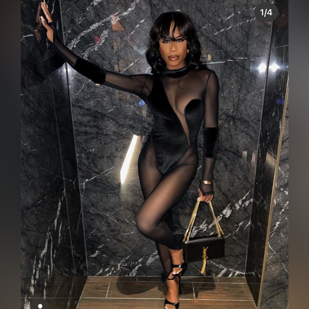Long Sleeve Mesh Jumpsuit